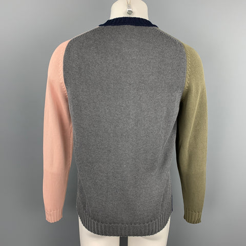 WOOSTER + LARDINI Talla M Cárdigan de algodón con bloques de color azul marino y crema