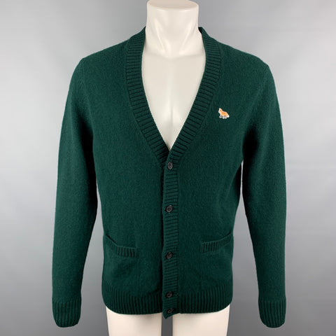 MAISON KITSUNE Fall 21 Size M Green Wool V-Neck Oversized Cardigan