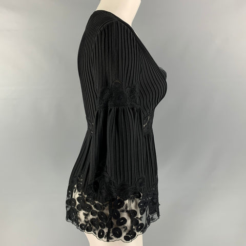 CATHERINE MALANDRINO Talla S Blusa plisada con cuello en V de lana y seda negra