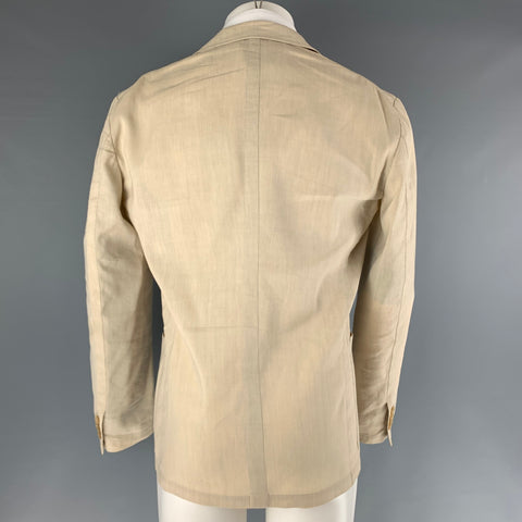 HERMES Chest Size 38 Khaki Linen Blend Notch Lapel Sport Coat