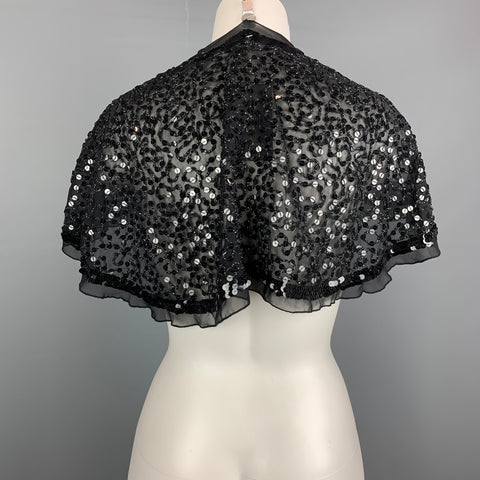 VINTAGE Black Silk Sequined Bolero Shawl