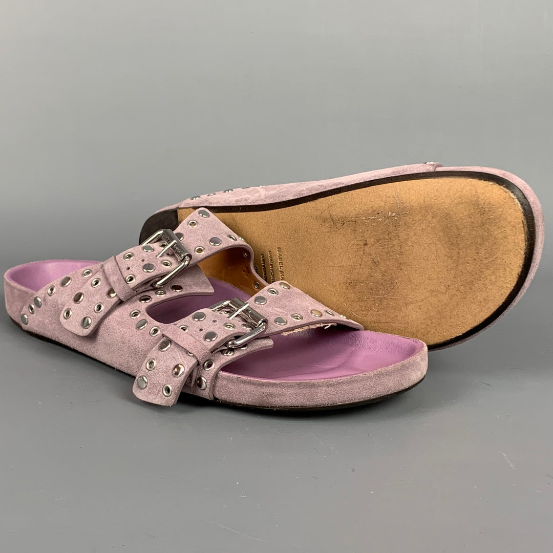 ISABEL MARANT Taille 9 Chaussures plates cloutées en daim violet et argent