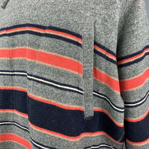 45rpm Size L Gray Red & Navy Striped Cotton Hooded Oversized Pop Over