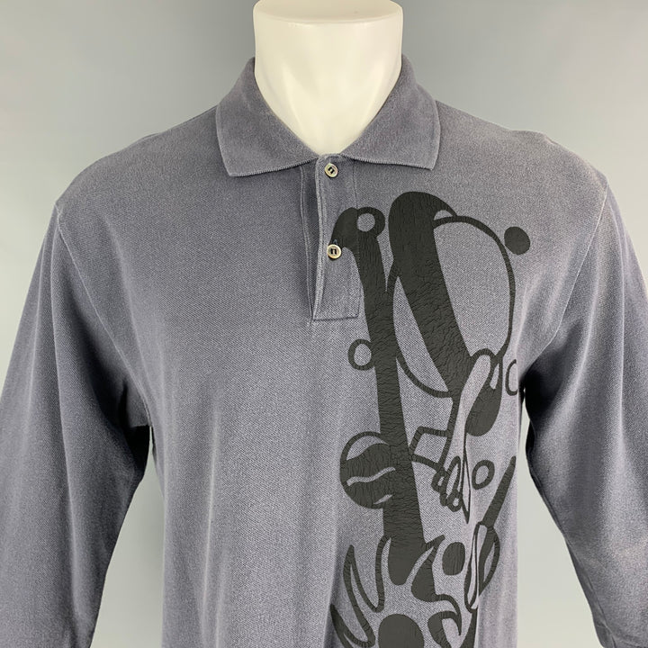Size L COMME des GARCONS HOMME PLUS Gray Black Graphic Cotton Long Sleeve Shirt
