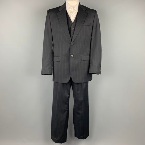 LAUREN by RALPH LAUREN 42 Regular Navy Pinstripe Wool Notch Lapel 3 Piece Suit