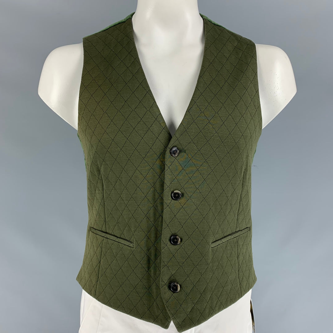 ETRO Size 40 Olive Quilted Cotton Blend Buttoned Vest
