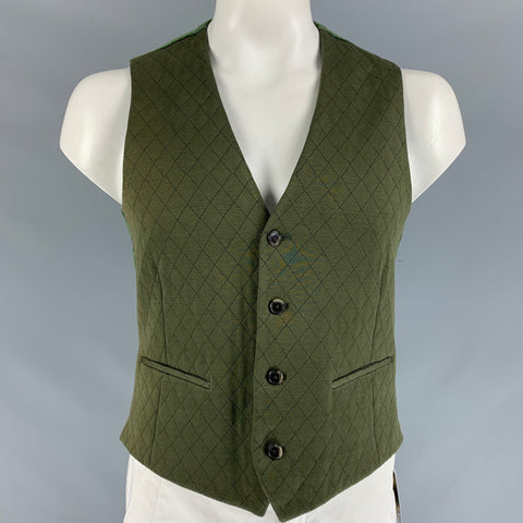 ETRO Size 40 Olive Quilted Cotton Blend Buttoned Vest