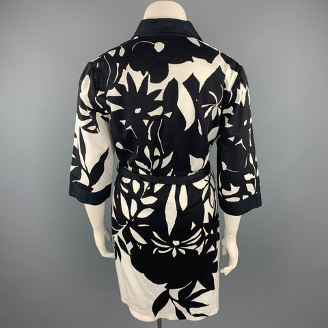 CATHERINE MALANDRINO Size 12 Black & White Cotton Belted Shirt Dress