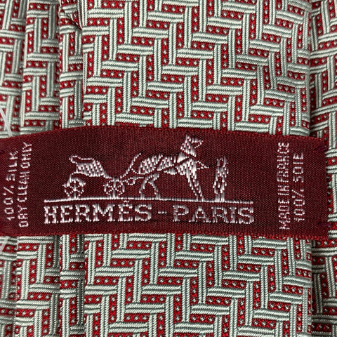 Corbata HERMES de jacquard de seda roja y blanca