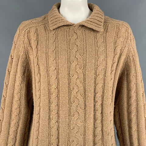 BURBERRY LONDON Size XL Camel Cable Knit Camel Hair Sweater