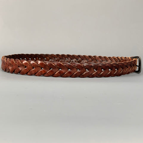 RALPH LAUREN Size 36 Brown Woven Leather Sterling Silver Belt