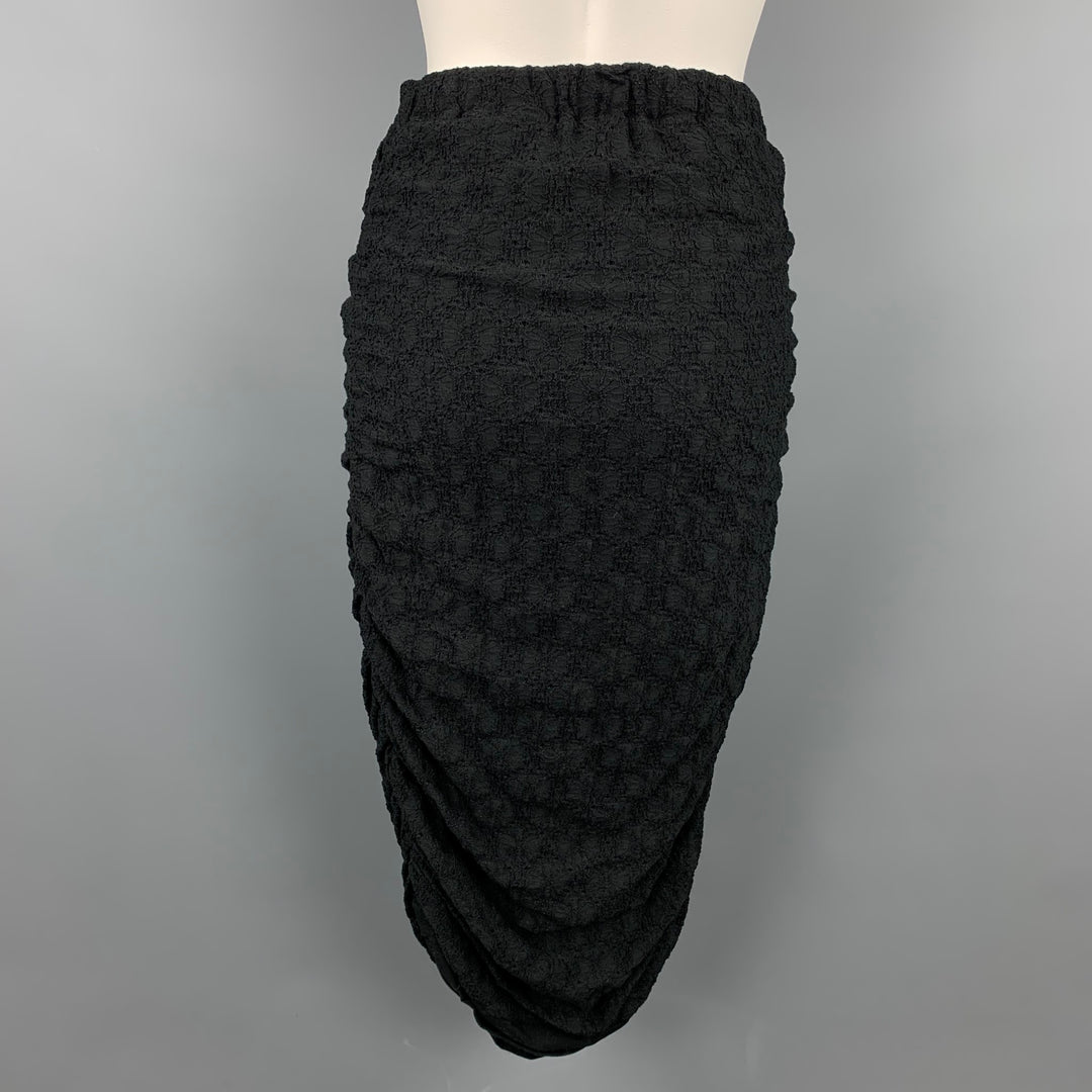 COMME des GARCONS TRICOT Size S Black Eyelet Cotton Blend Ruched Skirt