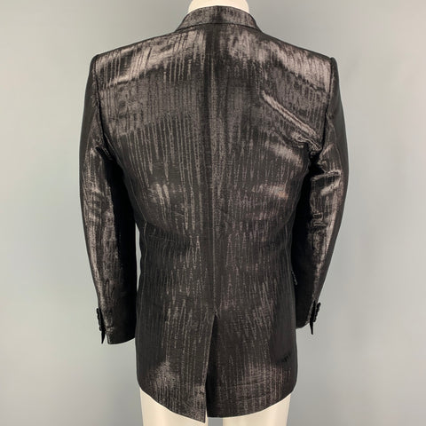 GIVENCHY Size 40 Black Metallic Peak Lapel Sport Coat