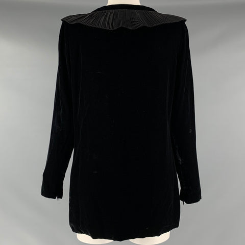 GIVENCHY Size 6 Black Viscose  Rayon Ruffled Long Sleeve Dress Top