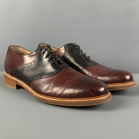 COLE HAAN Size 10.5 Brown Black Perforated Leather Lace Up Shoes
