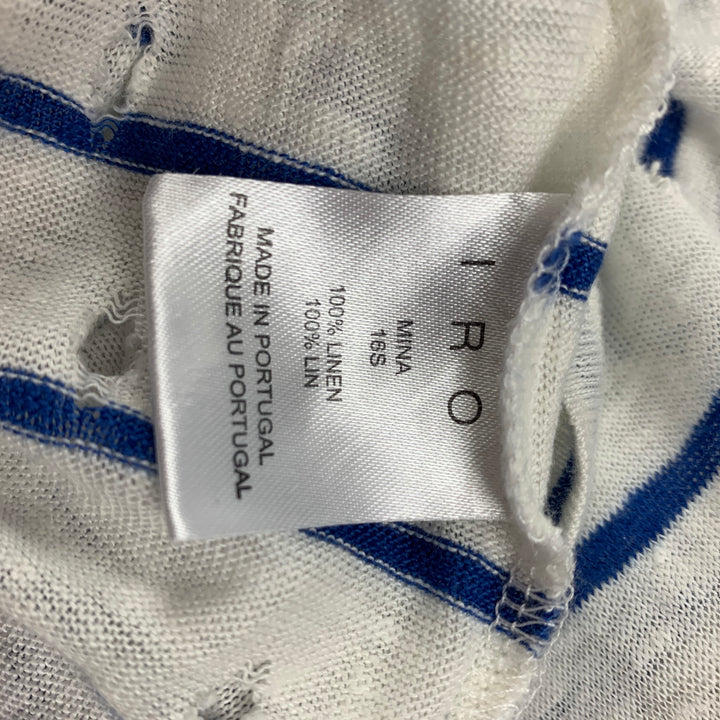 IRO Size XS White Blue Stripe Linen Crew-Neck Mina T-shirt