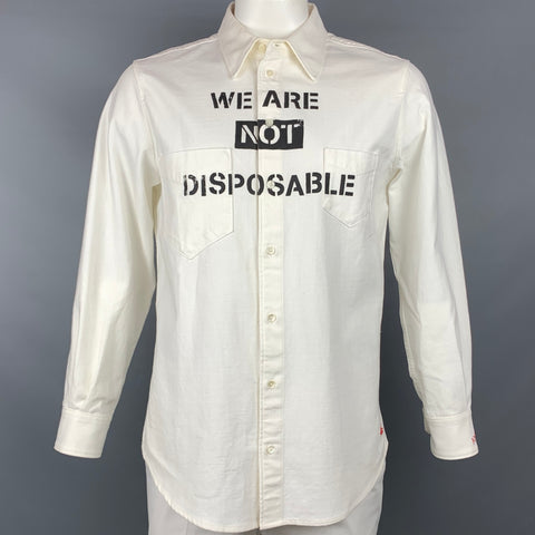 VIVIENNE WESTWOOD ANGLOMANIA Size L Off White Graphic Cotton Button Up Long Sleeve Shirt
