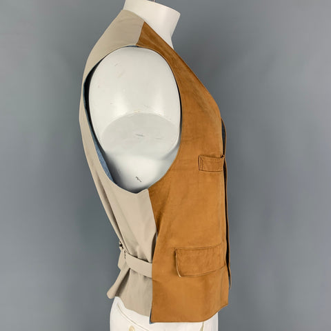 FACONNABLE Size XL Brown Blue Cotton Vest
