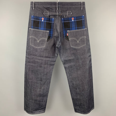 JUNYA WATANABE Size XL Indigo Patchwork Cotton Blend Zip Fly Jeans