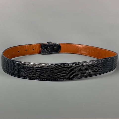 PAT AREIAS Waist Size 32 Navy Textured Lizard Leather Belt Strap
