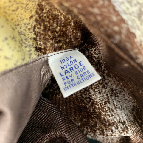 Vintage OLEG CASSINI Size L Brown Blue Marbled Nylon Long Sleeve Shirt