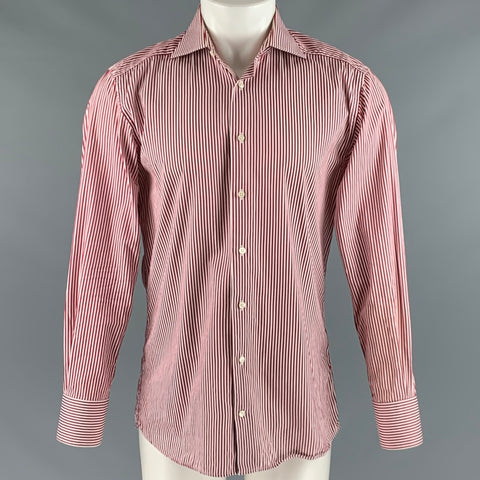 SUITSUPPLY Taille M Chemise à manches longues en coton à rayures blanches et rouges