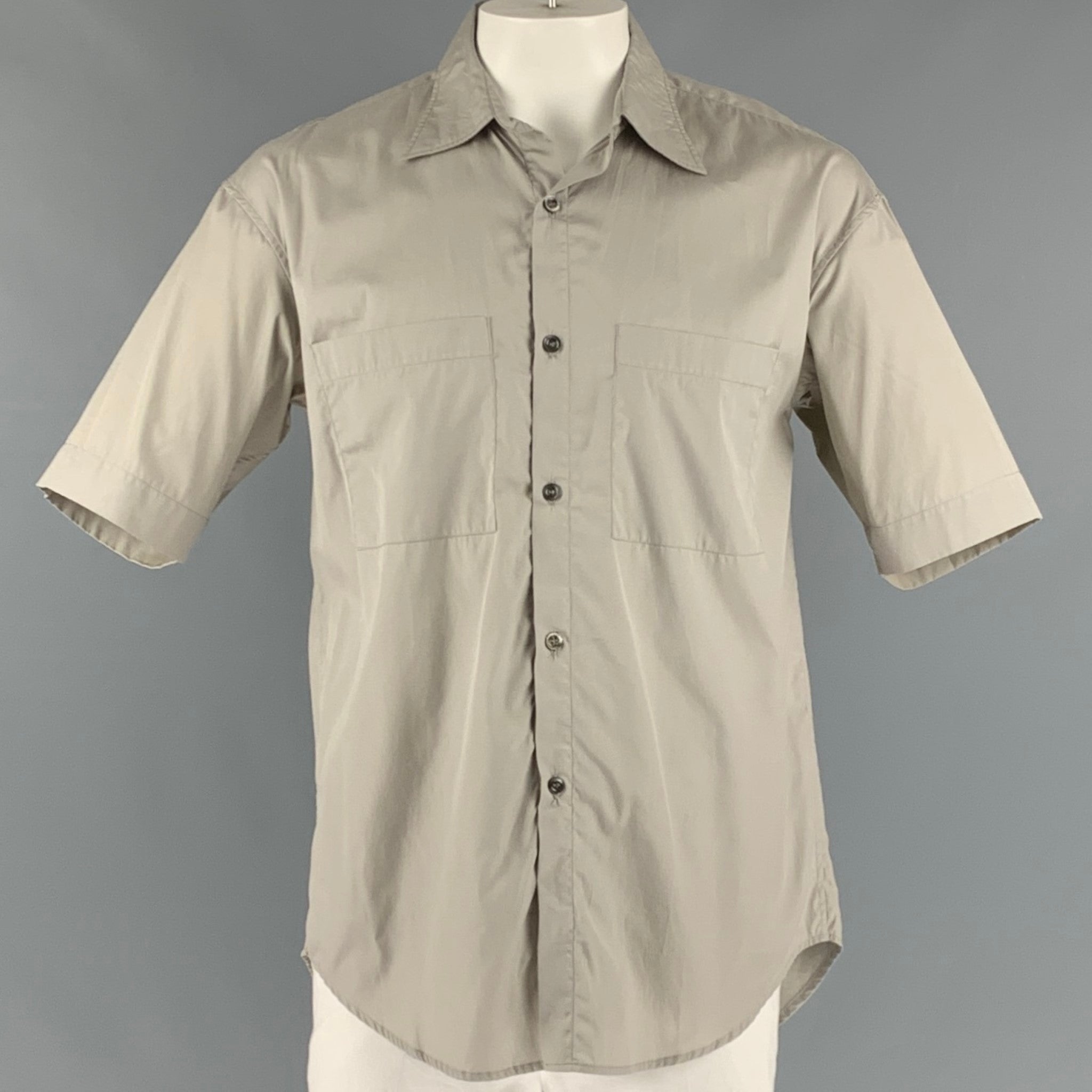 ARPENTEUR Size L Grey Cotton Short Sleeve Shirt Sui Generis