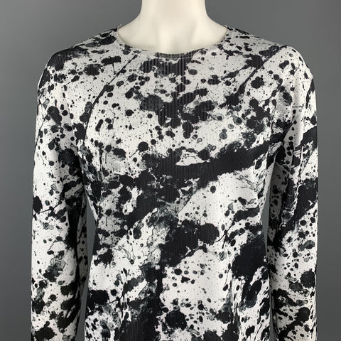 COMME des GARCONS BLACK Size XXL Black & White Splattered Polyester Pullover