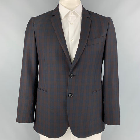 PS by PAUL SMITH Talla 42 Abrigo deportivo con solapa de muesca de lana a cuadros color burdeos y azul marino