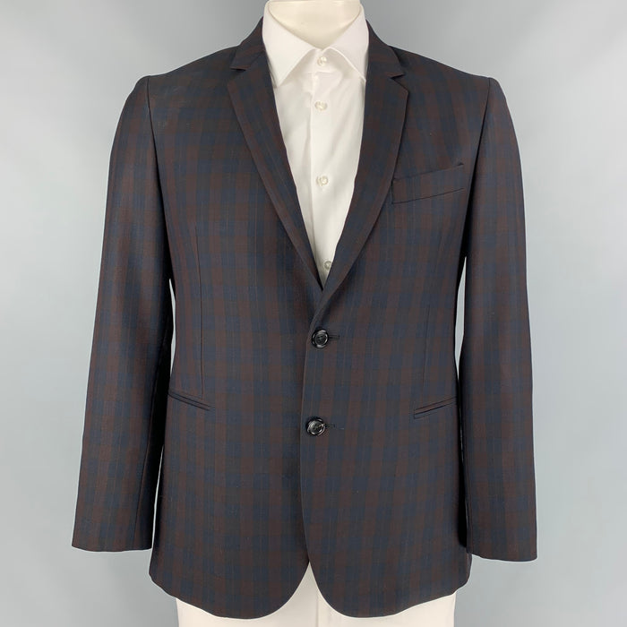 PS by PAUL SMITH Talla 42 Abrigo deportivo con solapa de muesca de lana a cuadros color burdeos y azul marino