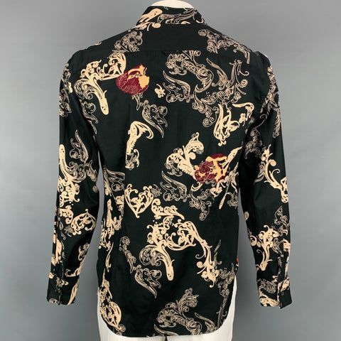 PS by PAUL SMITH Size L Black Print Cotton Button Up Beige Long Sleeve Shirt