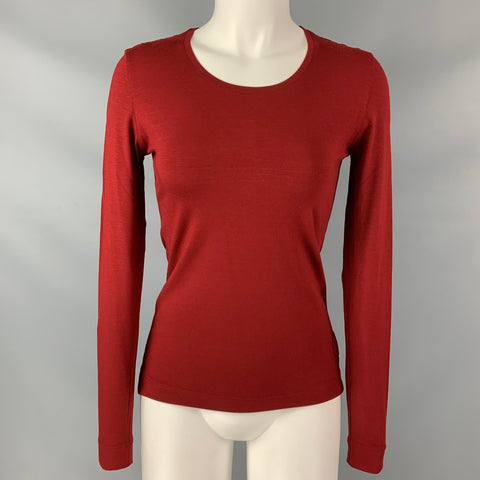 AKRIS Punto Size 6 Burgundy Modal Blend Solid Long Sleeve T-Shirt