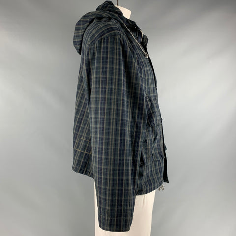 45rpm  Size XL Navy Green Plaid Cotton Zip & Buttons Jacket