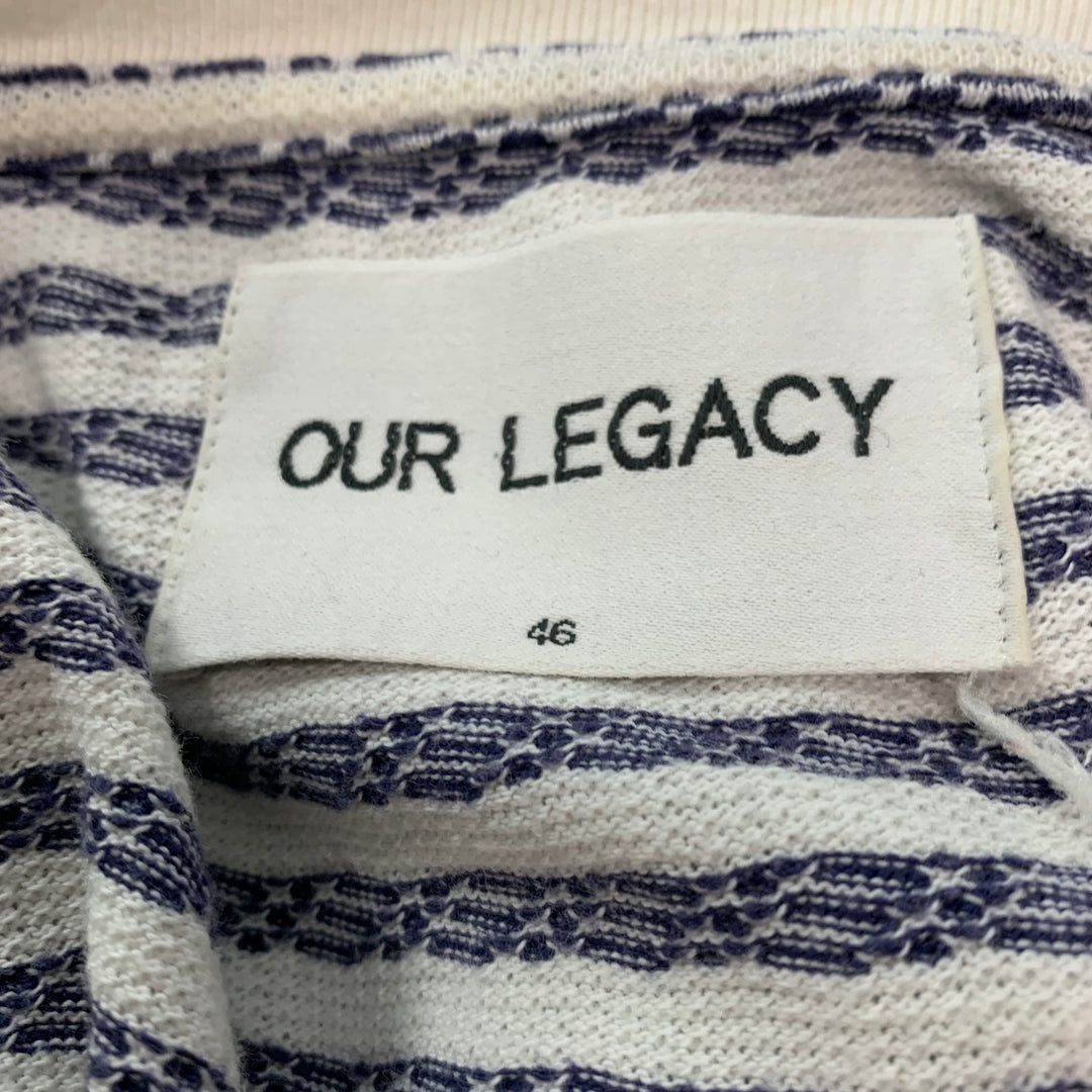 OUR LEGACY Size S White Navy Woven Cotton Crew-Neck T-shirt