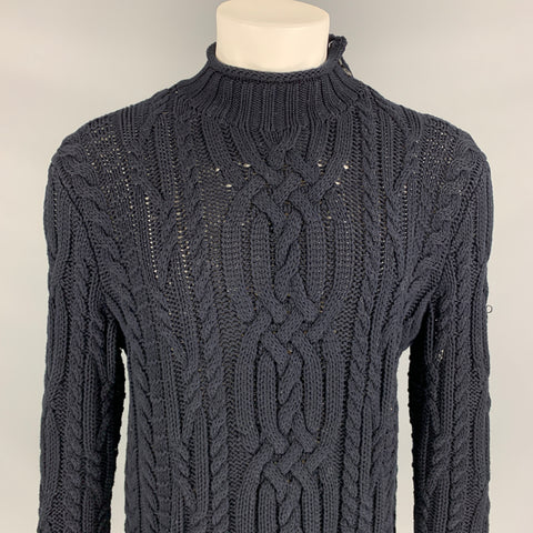 POLO by RALPH LAUREN Navy Cable Knit Cotton Mock Turtleneck Sweater