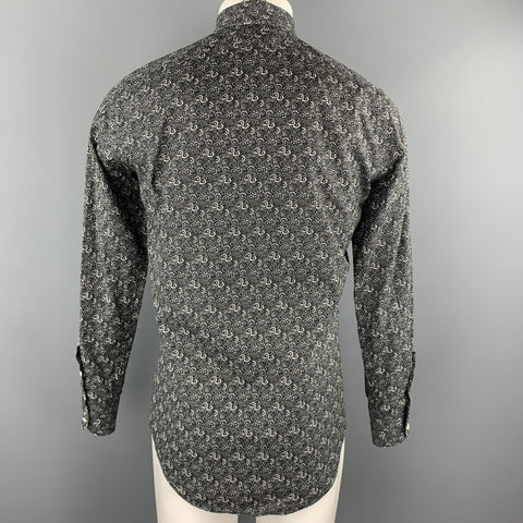 RALPH LAUREN BLACK LABEL Size S Black & White Floral Print Cotton Shirt