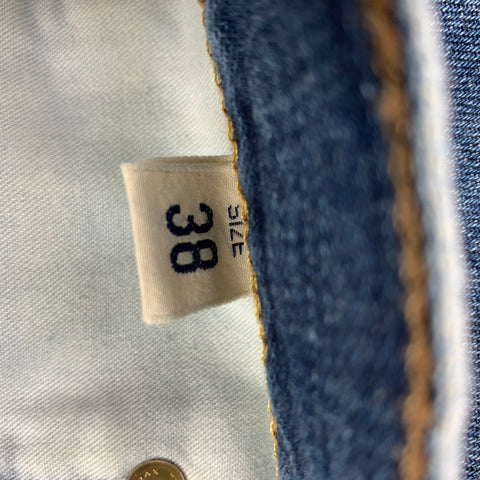 C.O.F. STUDIO Size 38 Blue Distressed Selvedge Denim Button Fly Jeans