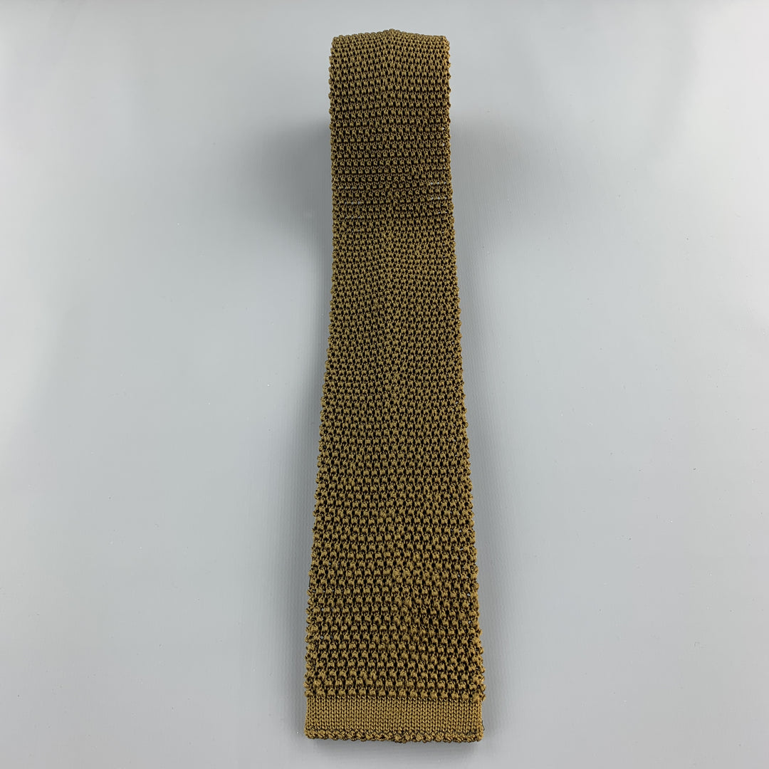 BUDD Cravate en tricot texturé en soie moutarde olive