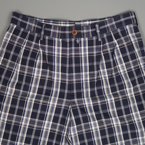 JUNYA WATANABE Pantalones cortos con bragueta y cremallera de algodón a cuadros azul marino y blanco talla S