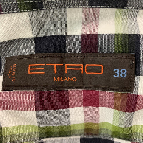 ETRO Taille S Chemise à manches longues boutonnée en coton à carreaux multicolore