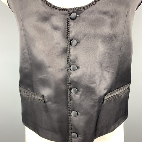 DOLCE & GABBANA Chest Size 42 Black Silk / Wool Trim Round Collar Covered Buttons Vest