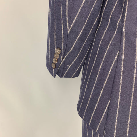 POLO by RALPH LAUREN Size 42 Navy & White Pinstripe Virgin Wool / Cashmere Single Breasted Suit