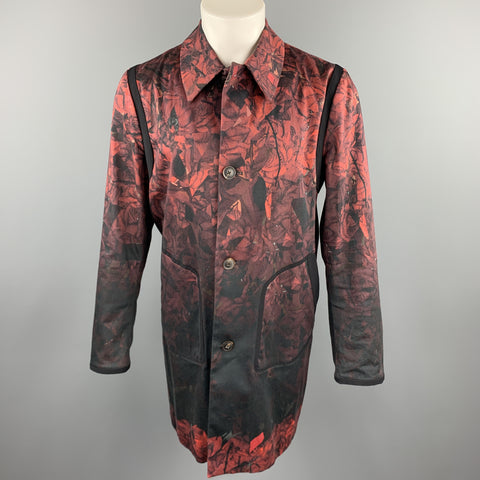 PAUL SMITH Size M Burgundy & Black Print Cotton Buttoned Coat