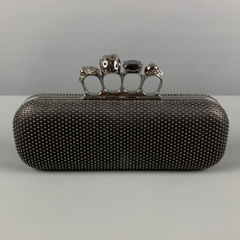 ALEXANDER MCQUEEN Black Silver Studded Leather Metal Knuckle Clutch