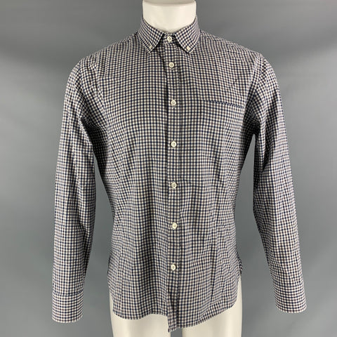 BILLY REID Size M Grey & Blue White Checkered Cotton Long Sleeve Shirt
