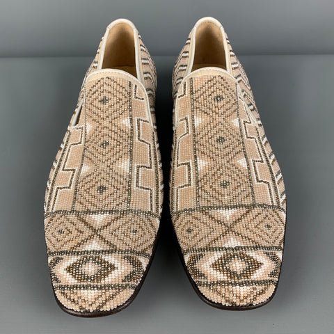 DONALD J PLINER Size 9 Beige White Beaded Leather Slip On Loafers