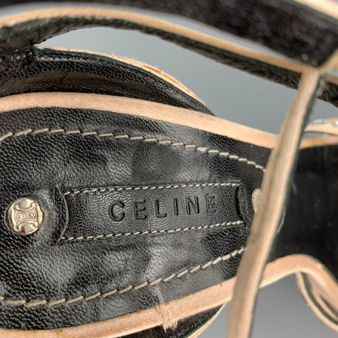 CELINE Size 6.5 Rose Crystal Embellishment Silk Ankle Strap Pumps