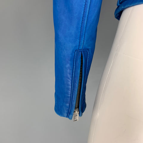 IRO Size 0 Blue Leather Lamb Skin Motorcycle Jacket