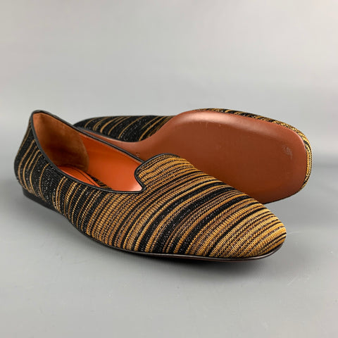 MISSONI Size 8 Black & Gold Fabric Stripe Flats