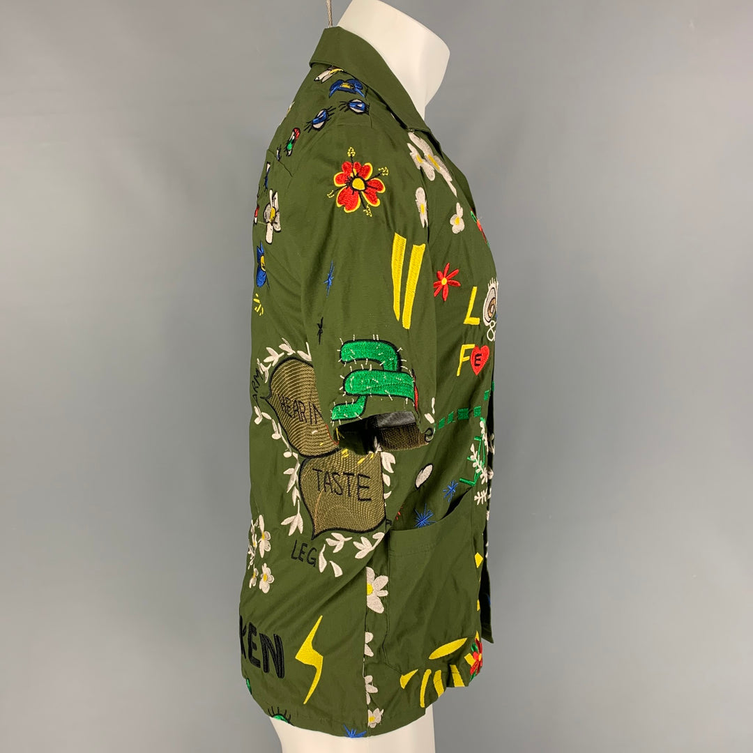 ADIDAS x PHARRELL WILLIAMS Size S Multi-Color Embroidery Cotton Button Up Short Sleeve Shirt
